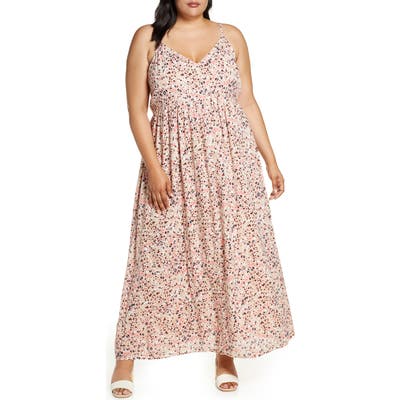 Plus Size Caslon Printed Maxi Slipdress, Pink