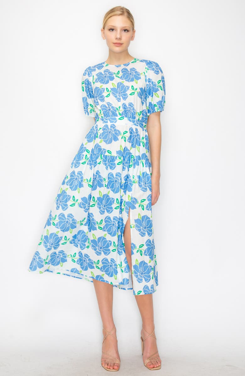 MELLODAY Tropical Print Puff Sleeve Midi Dress | Nordstromrack