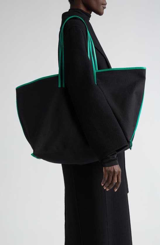 Shop Kassl Large Contrast Trim Canvas Tote In Black / Oil Green 0175