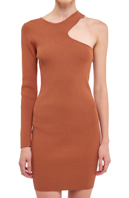 Endless Rose Cutout One Shoulder Minidress In Tan