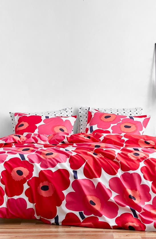 Shop Marimekko Unikko Duvet Cover & Sham Set In Red