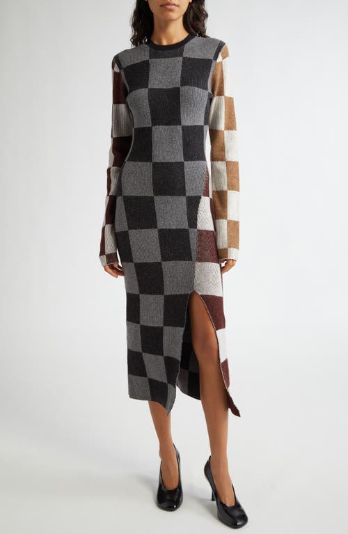 Shop Stine Goya Checkerboard Long Sleeve Sweater Dress In Chocolate Combo