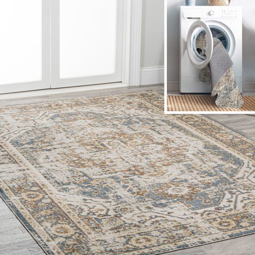 Jonathan Y Keesha Bold Distressed Medallion Low-pile Machine-washable Area Rug In Blue/cream