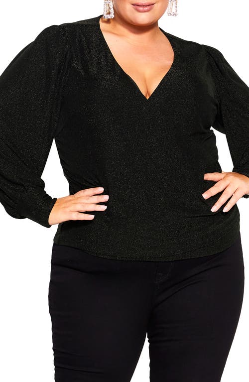 City Chic Glowing Shimmer Long Sleeve Blouse in Black