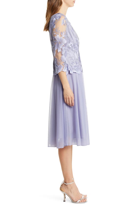 Shop Alex Evenings Illusion Sleeve Embroidered Midi Dress In Lavender