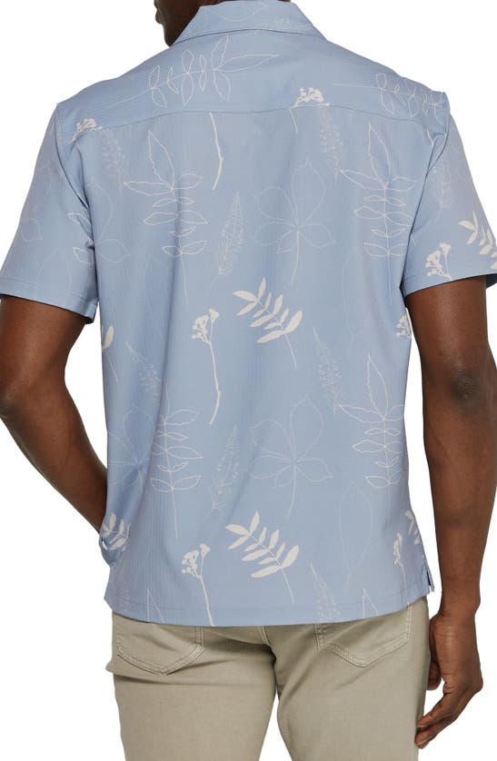 7 Diamonds Ciro Leaf Print Stretch Seersucker Camp Shirt In Dusk Blue