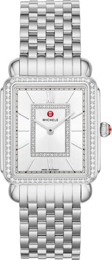 MICHELE Women's Deco II Diamond Embellished Stainless Steel Bracelet Watch, 29 mm - 0.52 ctw | Nordstromrack