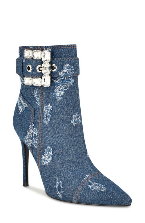 Nine West Fabrica Crystal Buckle Stiletto Bootie Dark Blue at Nordstrom,