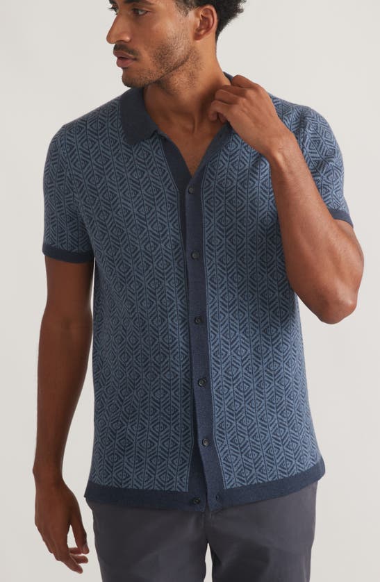 Shop Marine Layer Ethan Knit Button-up Shirt In Blue Geo Jacquard