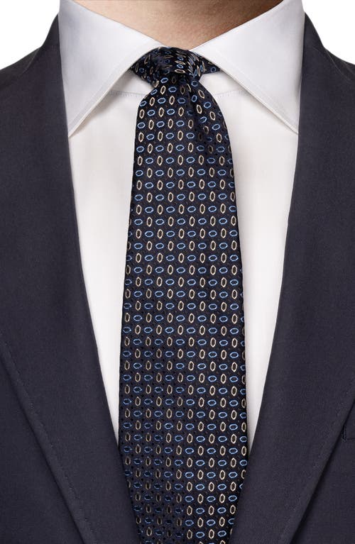 Shop Eton Neat Geometric Pattern Silk Tie In Navy