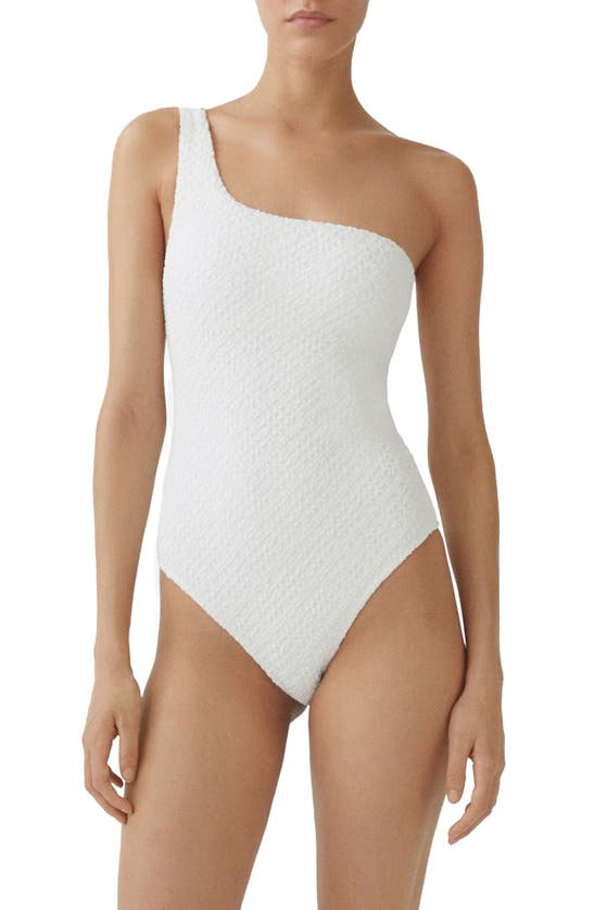 Shop Mango Textured One-shoulder One-piece Swimsuit In White