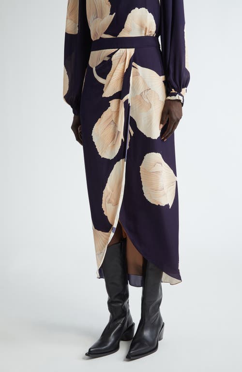 Shop Johanna Ortiz Naturalism Silk Wrap Skirt In Opium Florals/navy/ecru