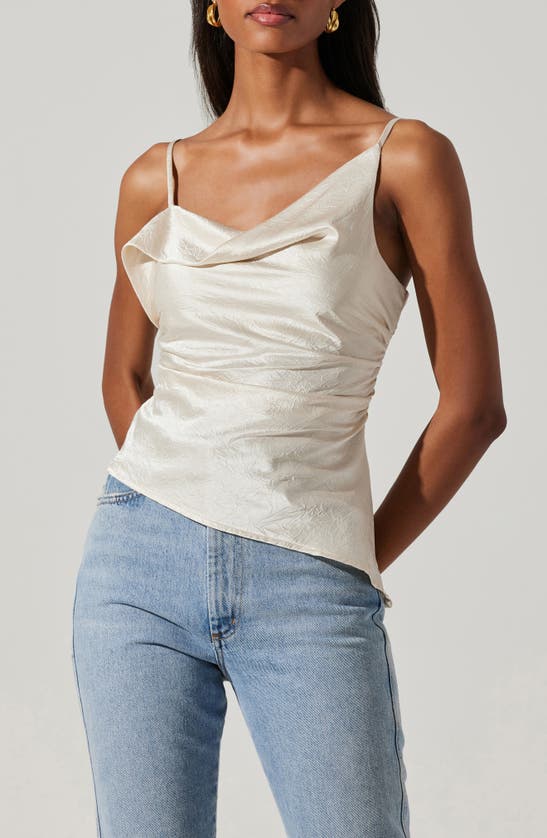 Shop Astr Mirie Asymmetric Crinkled Satin Camisole In Champagne