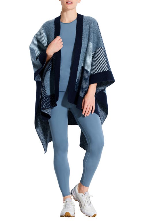 NZ ACTIVE by NIC+ZOE Patchwork Jacquard Reversible Sweater Poncho in Aqua Multi