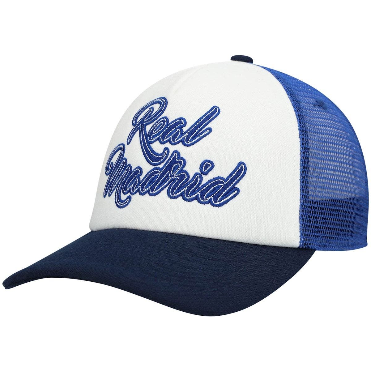 Fan Ink Real Madrid Limited Edition 'Stop Script' Adjustable Snapback Trucker Style Hat/Cap Blue/White 
