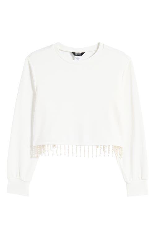 Truce Kids' Beaded Fringe Hem Sweatshirt in Off-White 