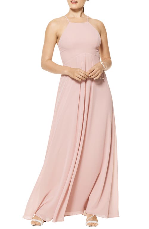 #Levkoff Halter Neck Chiffon A-Line Gown in Frost Rose