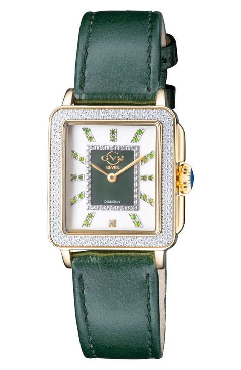 GEVRIL Women's Padova Gemstone Leather Strap Watch, 27 mm x 30 mm - 0.0116 ctw