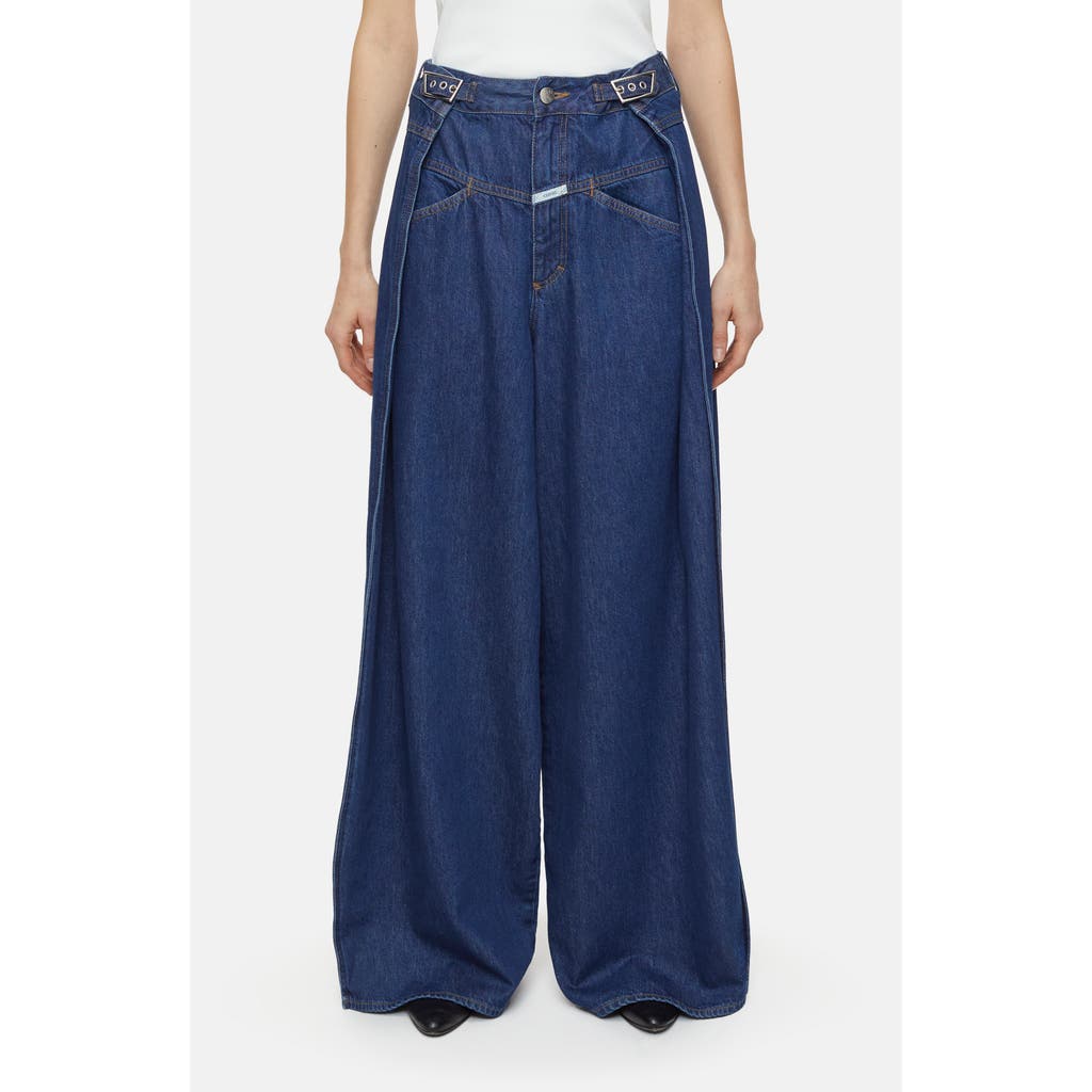 Shop Closed Margo High Waist Baggy Flare Jeans In Dark Blue
