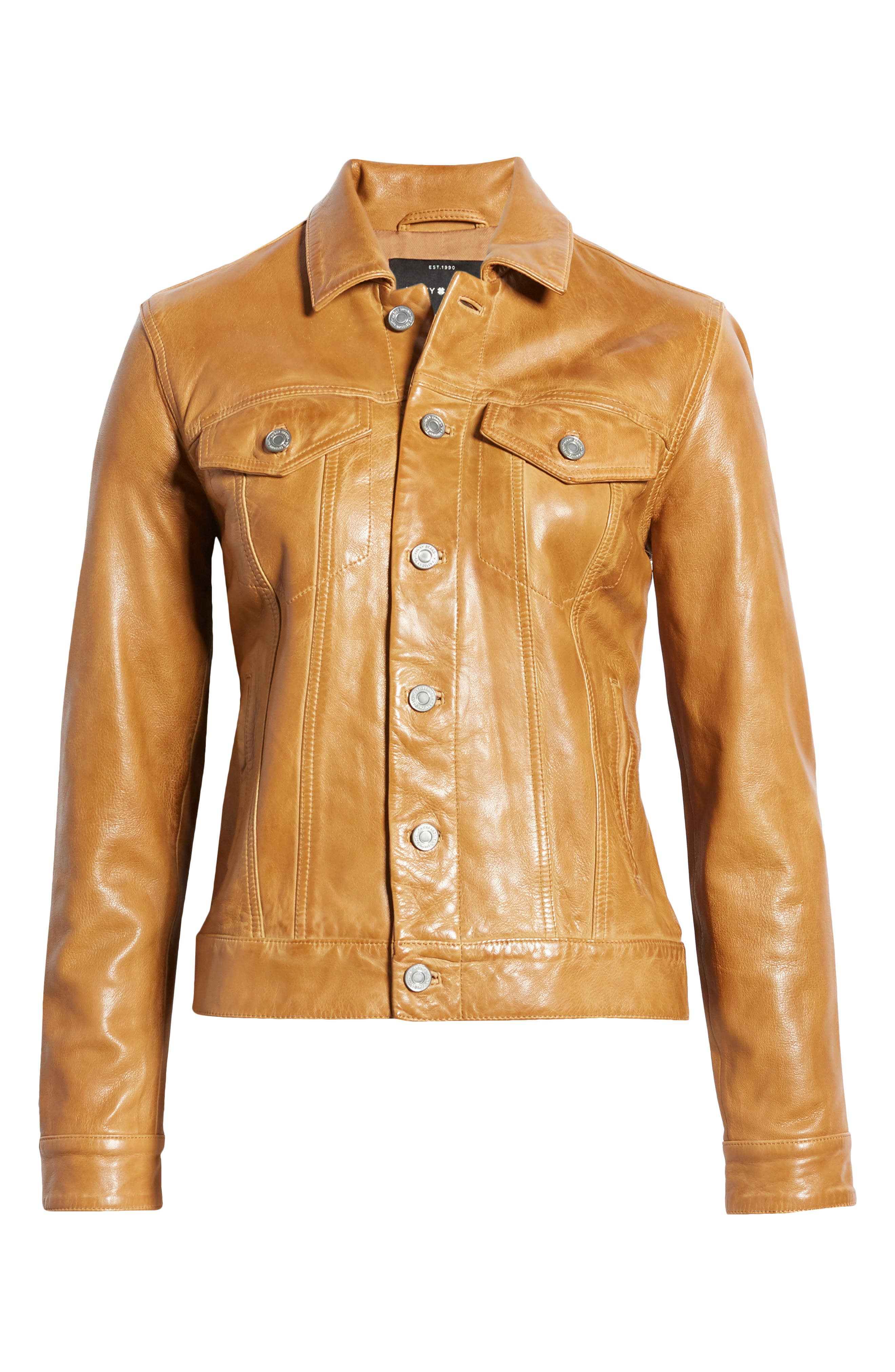 lucky brand leather trucker jacket