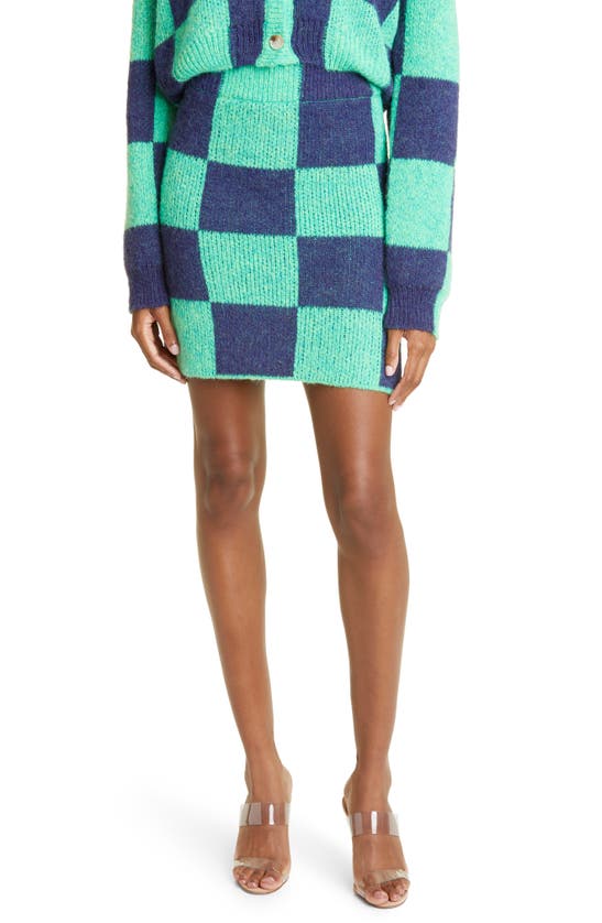 Shop Stine Goya Andria Checkerboard Knit Miniskirt In 3097 Grass