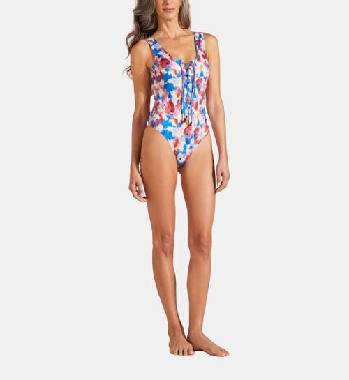 Vilebrequin Flowers In The Sky Jersey Lace-up One-piece Swimsuit In Palace