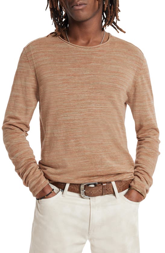 Shop John Varvatos Omar Space Dye Linen Blend Crewneck Sweater In Camel