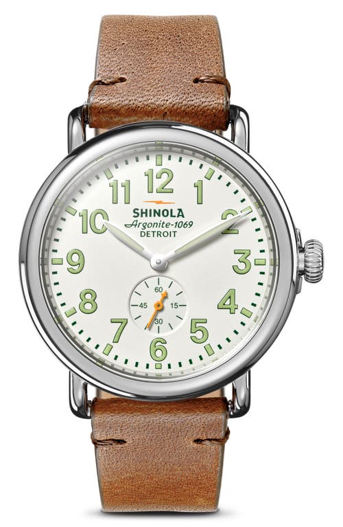 Shinola The Runwell Sub Second Leather Strap Watch, 41mm in Alabaster at Nordstrom, Size 41 Mm