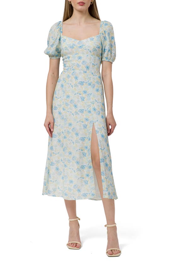 Wayf Floral Print Puff Sleeve Dress In Blue Mini Roses