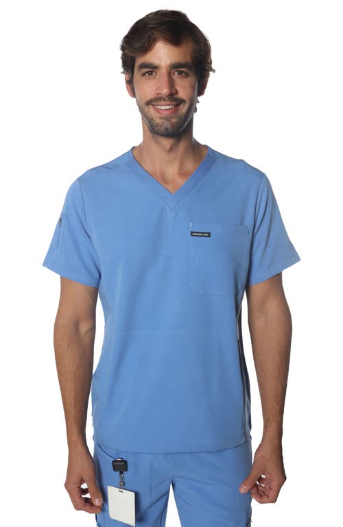 Shop Members Only Manchester 3-pocket Scrub Top In Ceil Blue