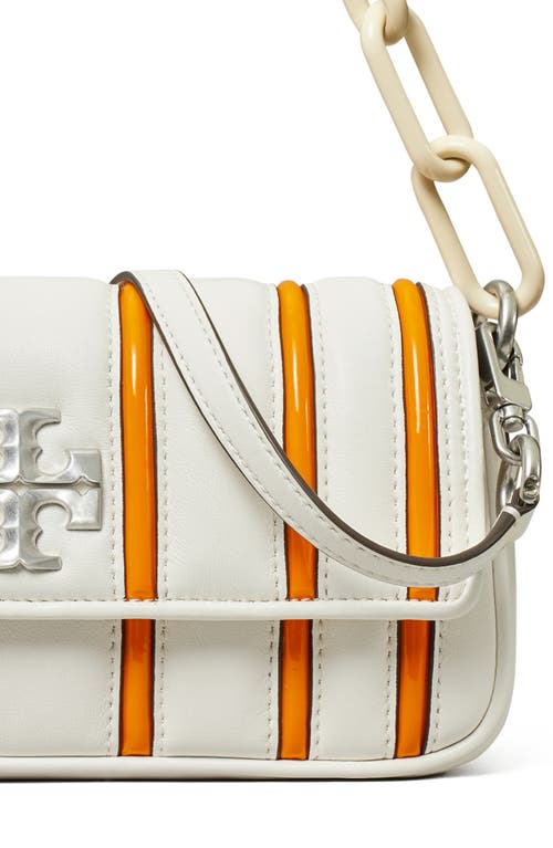 Shop Tory Burch Small Kira Stripe Bombe Convertible Shoulder Bag In Blanc/orange Citrine