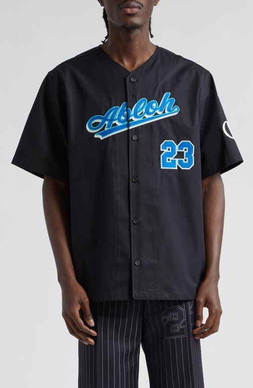 Off-White Baseball Short Sleeve Cotton Button-Up Shirt Black Reflex Blue at Nordstrom,