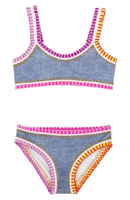 Shop Pq Swim Kids' Embroidered Two-piece Bikini In Indie Sky