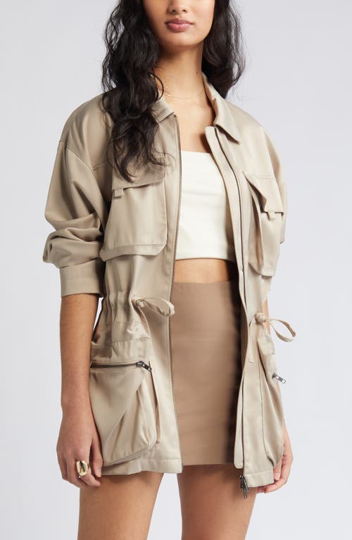 Open Edit Satin Utility Jacket Tan Oxford at Nordstrom,