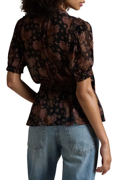 Shop Polo Ralph Lauren Floral Crinkle Tie Neck Peplum Top In Sunset Bloom