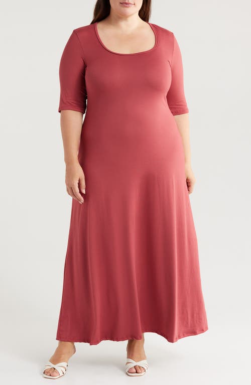 Shop 24seven Comfort Apparel Scoop Neck Jersey Maxi Dress In Brick