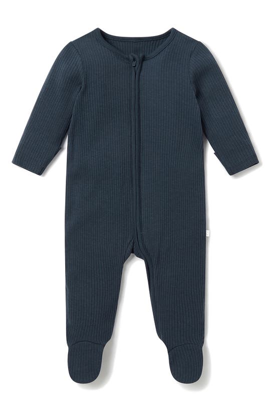 Mori Rib Fitted One-piece Footie Pajamas In Ribbed Navy