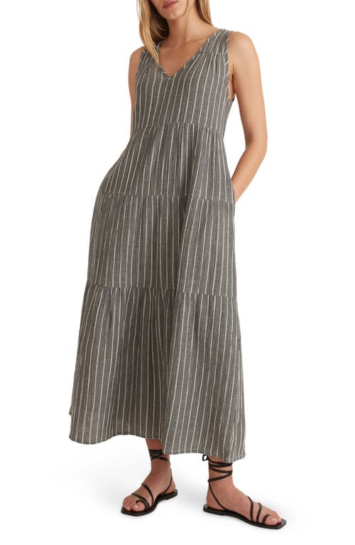 Marine Layer Corinne Stripe Tiered Cotton Maxi Dress in Black/White Stripe