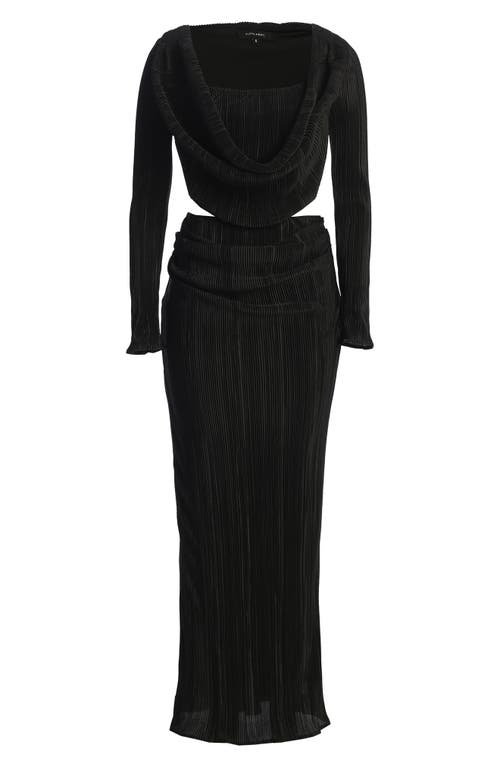 Shop Jluxlabel Haidyn Pleated Long Sleeve Crop Top & Maxi Skirt Set In Black