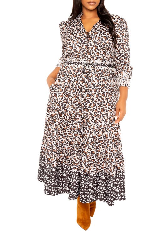 Shop Buxom Couture Animal Print Shirtdress In Multi White/brown