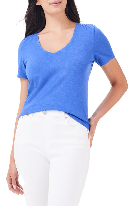 Shop Nzt By Nic+zoe V-neck Cotton Blend T-shirt In Ultramarine