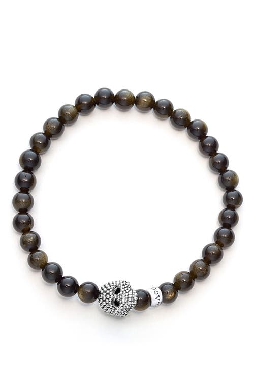 Lagos Anthem Golden Obsidian Skull Stretch Bracelet In Gold Obsidian