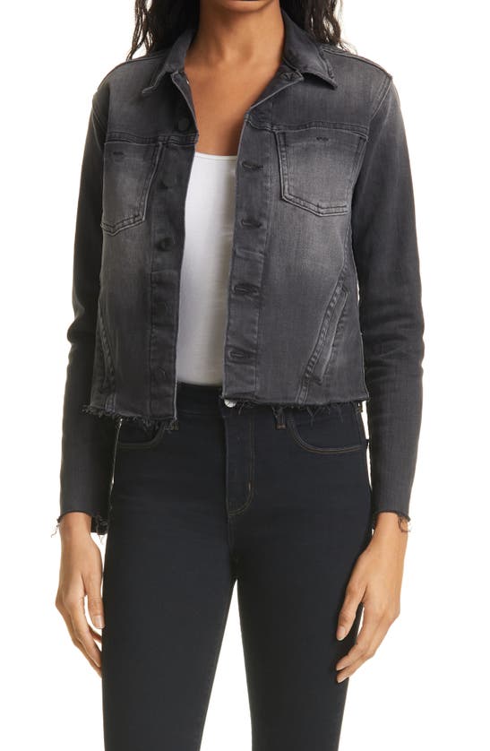 L Agence Janelle Slim Raw Hem Denim Jacket In Vintage Black