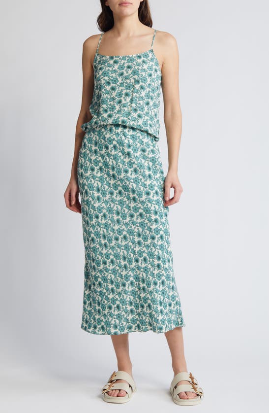 Shop Treasure & Bond Bias Cut Midi Skirt In Ivory- Green Celia Floral