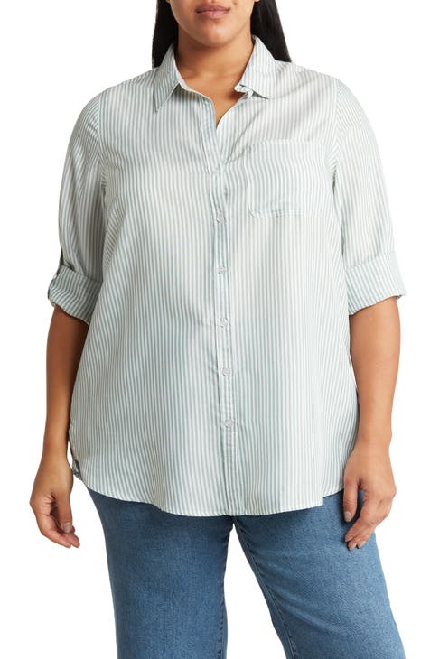 Elisa Striped Roll Sleeve Shirt (Plus Size)