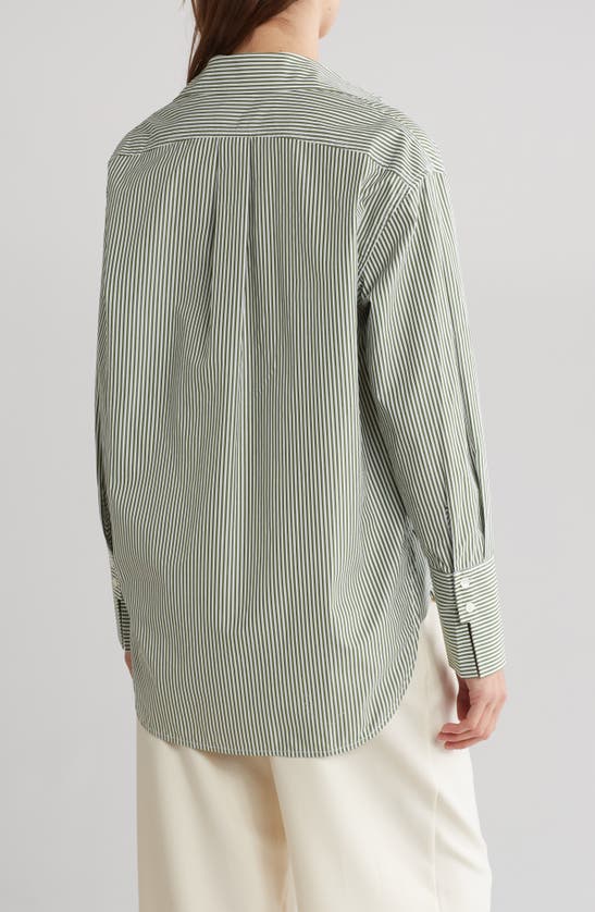 Shop Rebecca Taylor Yarn Dye Stripe Cotton Button-up Shirt In Yarn Dye Moss Combo
