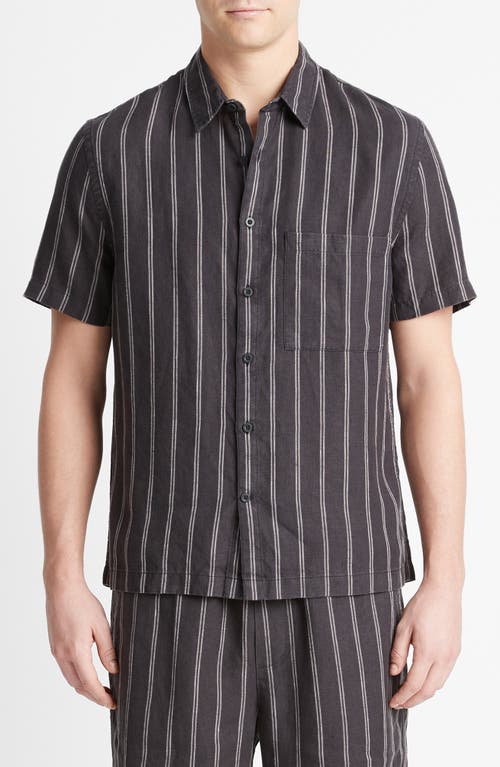 Vince Moonbay Stripe Short Sleeve Button-Up Shirt Soft Black/Light Black at Nordstrom,
