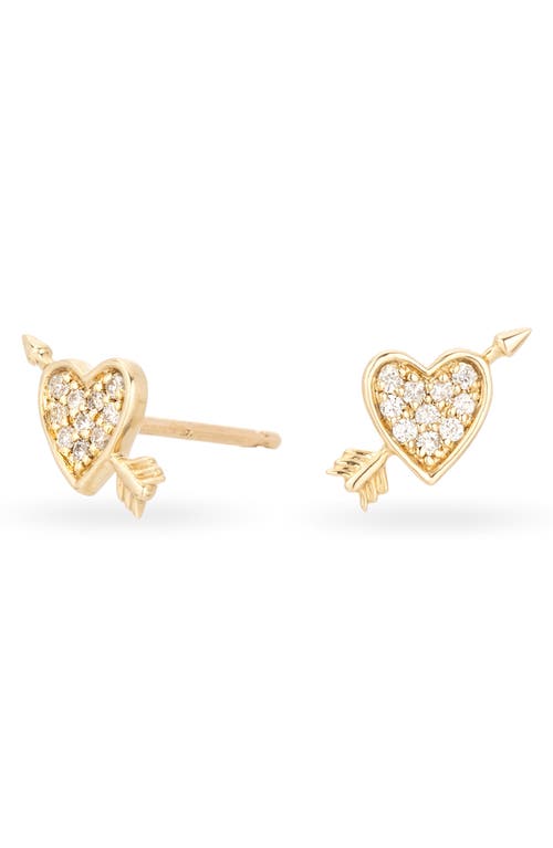 Adina Reyter Heart + Arrow Diamond Pavé Stud Earrings in Yellow Gold
