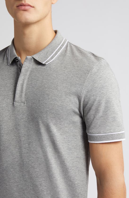 Shop Hugo Boss Parlay Tipped Cotton Polo In Silver