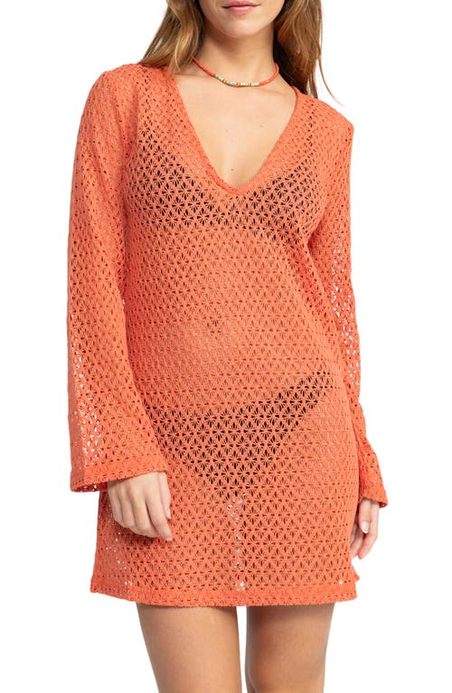 Roxy Love Coastline Open Stitch Cover-up Dress In Apricot Brandy